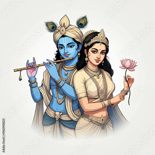 Krishna serenading Radha wi...