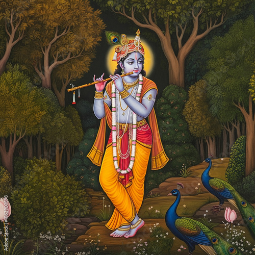 Lord Krishna playing his fl...
