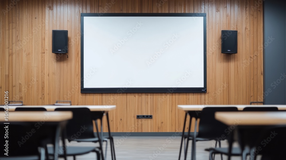 A minimalist empty whiteboard with no markings, set in a modern conference space A minimalist empty whiteboard with no markings, set in a modern conference space