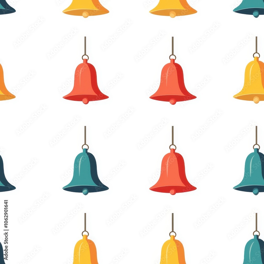 Obraz premium Flat style seamless pattern bell, evenly spaced graphics, isolated on white