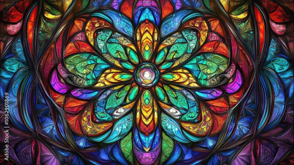 custom made wallpaper toronto digitalIntricate Stained-Glass Window Design with Vibrant Colors and Abstract Patterns, Perfect for Art and Decoration Themes