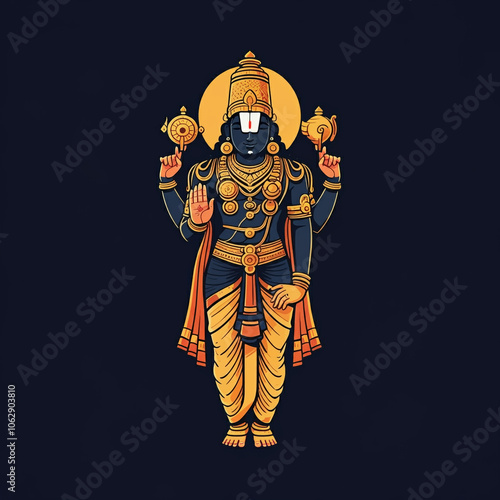 An illustration of Lord Balaji (Venkateswara), revered in South India, known for blessings of prosperity and health photo