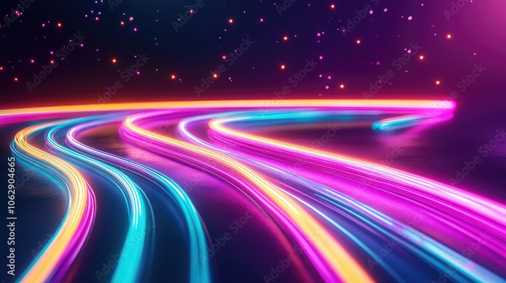 Colorful Light Trails on Dark Background Colorful Light Trails on Dark Background