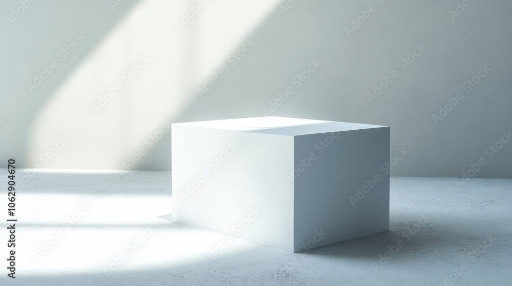 A minimalist white box with rounded corners and soft lighting, against a completely white background A minimalist white box with rounded corners and soft lighting, against a completely white background