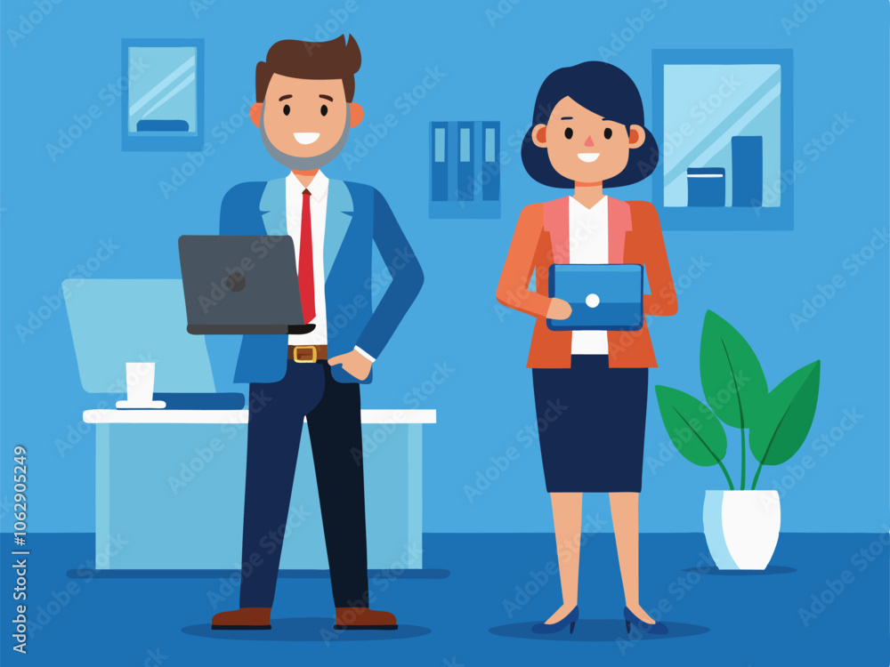 Contemporary workspace flat vector illustrations set. Working office employees sitting and standing behind ergonomic furniture cartoon characters isolated vector.
Contemporary workspace flat vector illustrations set. Working office employees sitting and standing behind ergonomic furniture cartoon characters isolated vector.