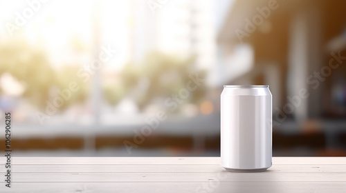 unbranded beverage cans on a blurred background.