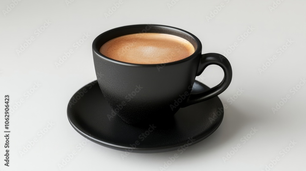 Obraz premium A minimalistic black coffee cup filled with freshly brewed coffee, no sugar or milk, on a white background