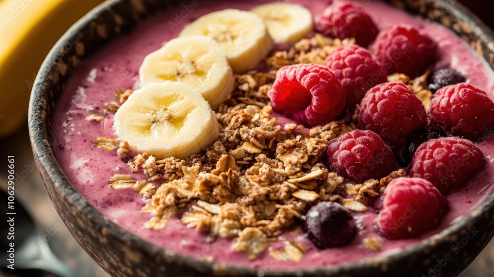 A close-up shot of a smoothie bowl packed with blended fruit, A close-up shot of a smoothie bowl packed with blended fruit,