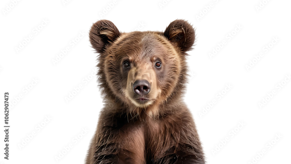 Brown bear cub looking curious isolated on white background Brown bear cub looking curious isolated on white background