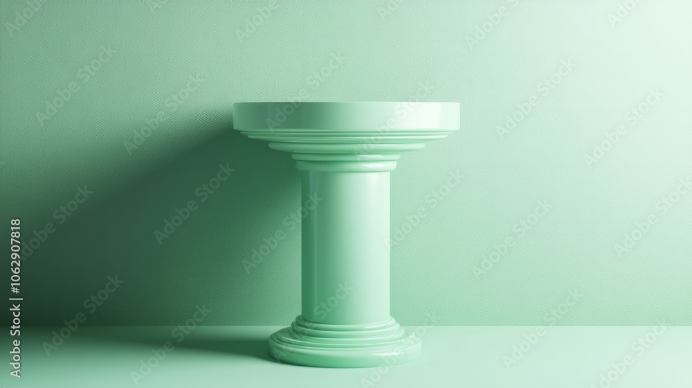 A mint green pedestal with soft reflective surfaces. empty podium stage A mint green pedestal with soft reflective surfaces. empty podium stage