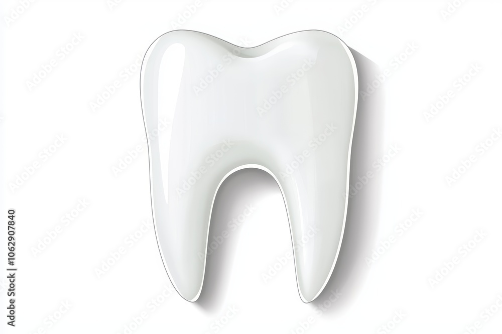 A shiny, white tooth on a clean, white background, representing dental health and hygiene.