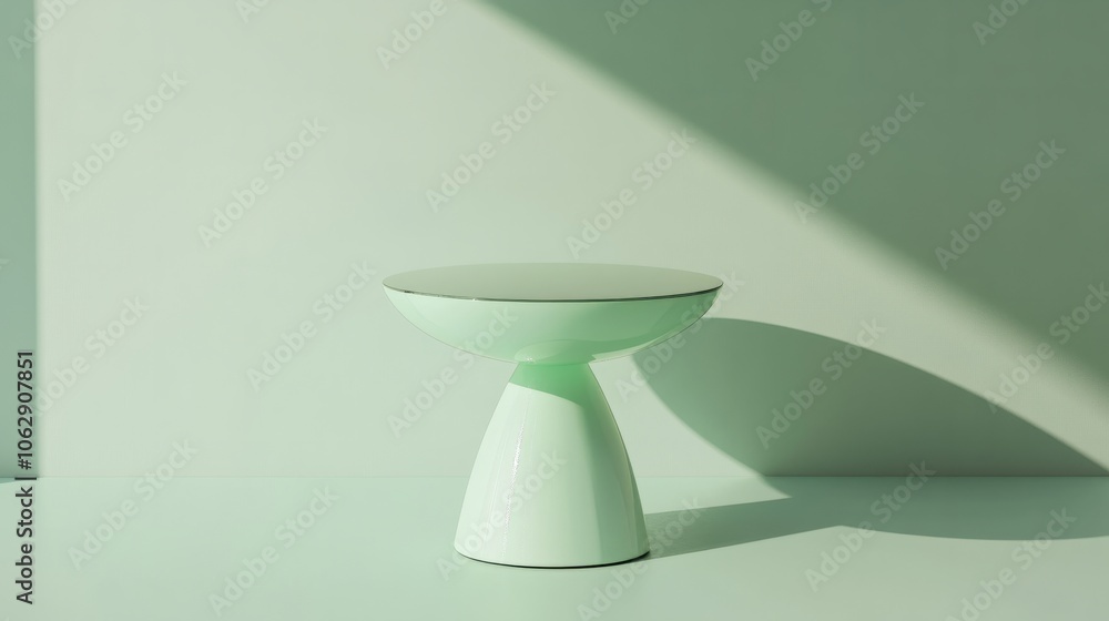 A mint green pedestal with soft reflective surfaces. empty podium stage A mint green pedestal with soft reflective surfaces. empty podium stage
