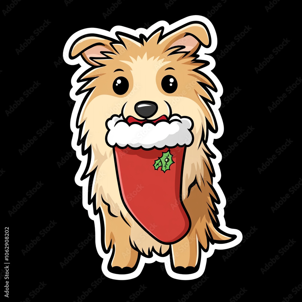 Obraz premium Shetland Sheep Dog Holding A Christmas Stocking With Joyful Expression