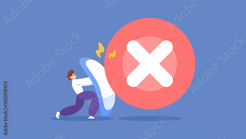 concept of refusing failure. effort not to make mistakes. refuse not to fail or not succeed. illustration of a man using a shield to block an attack cross symbol. flat style design. elements