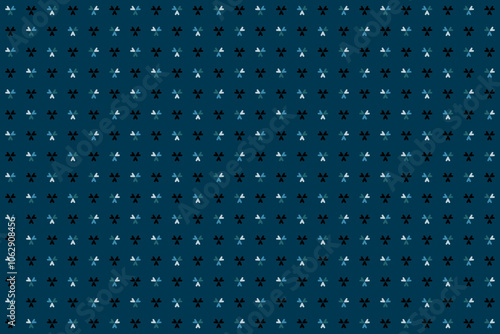 Seamless pattern with mini abstract 3 fold flower in blue white and black on ocean blue background.Vector illustration,for masculine shirt lady dress fabric textile cover decoration wallpaper backdrop