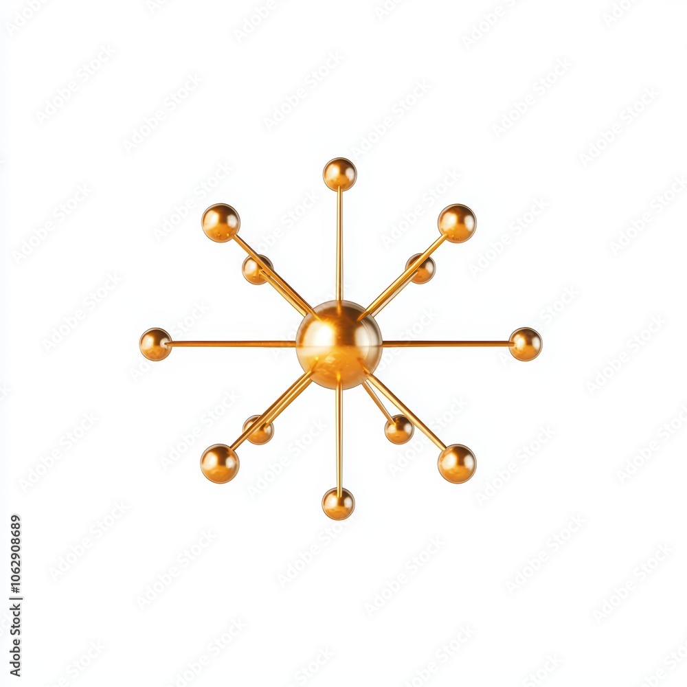 An abstract golden molecular structure on a white isolated background. An abstract golden molecular structure on a white isolated background.