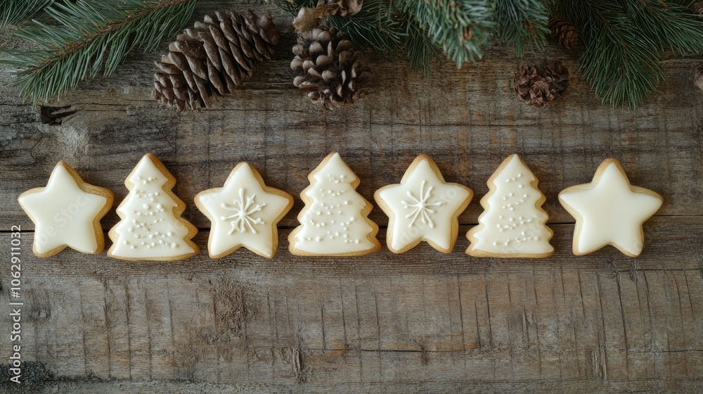Festive Holiday Cookies on Rustic Wooden Background Festive Holiday Cookies on Rustic Wooden Background