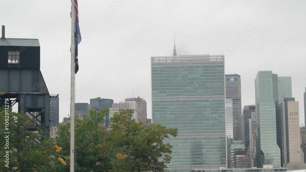 View of New York City waterfront skyline, Manhattan Midtown buildings ...