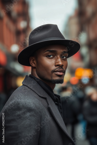 Stylish Man in a Fedora Hat Posing in Urban Street