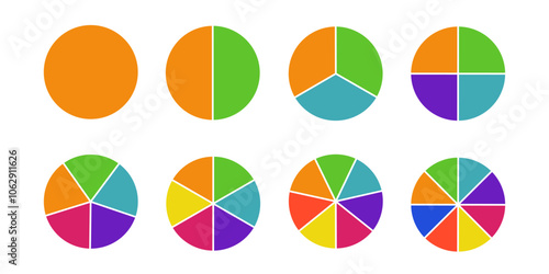 Circular chart. Wheel division into fractions with colorful segments, circular shape sectors. Vector infographic