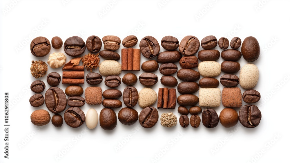 Collection of Coffee Beans and Spices Isolated on White Collection of Coffee Beans and Spices Isolated on White