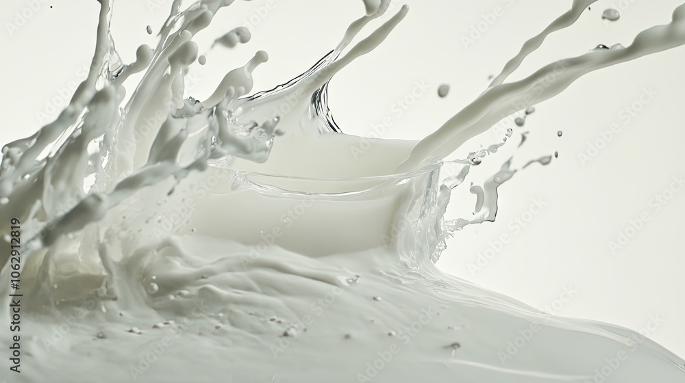 Pouring milk into a glass creates a dynamic splash against a white background, capturing the beauty of milk in movement with ample copy space for text or design elements. Pouring milk into a glass creates a dynamic splash against a white background, capturing the beauty of milk in movement with ample copy space for text or design elements.