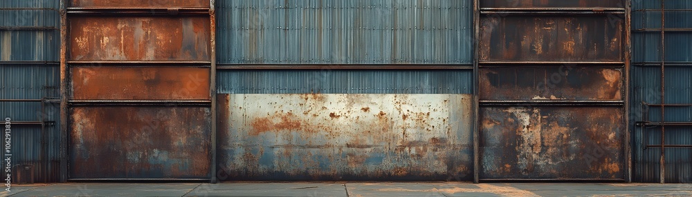 Weathered Metal Wall with Rust and Painted Sections Weathered Metal Wall with Rust and Painted Sections