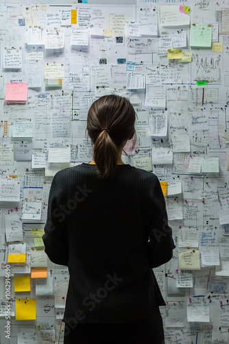 A business professional standing in front of a whiteboard filled with deadlines and tasks photo