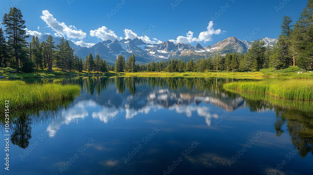 Calm Lake with Perfect Reflections of Surrounding Mountains and Trees
Calm Lake with Perfect Reflections of Surrounding Mountains and Trees