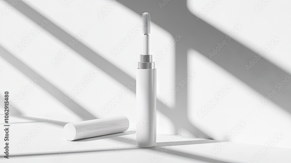 White mascara tube product mockup elegantly displayed on a clean background. This white mascara tube is perfect for visualizing cosmetic branding with ample copy space. White mascara tube product mockup elegantly displayed on a clean background. This white mascara tube is perfect for visualizing cosmetic branding with ample copy space.