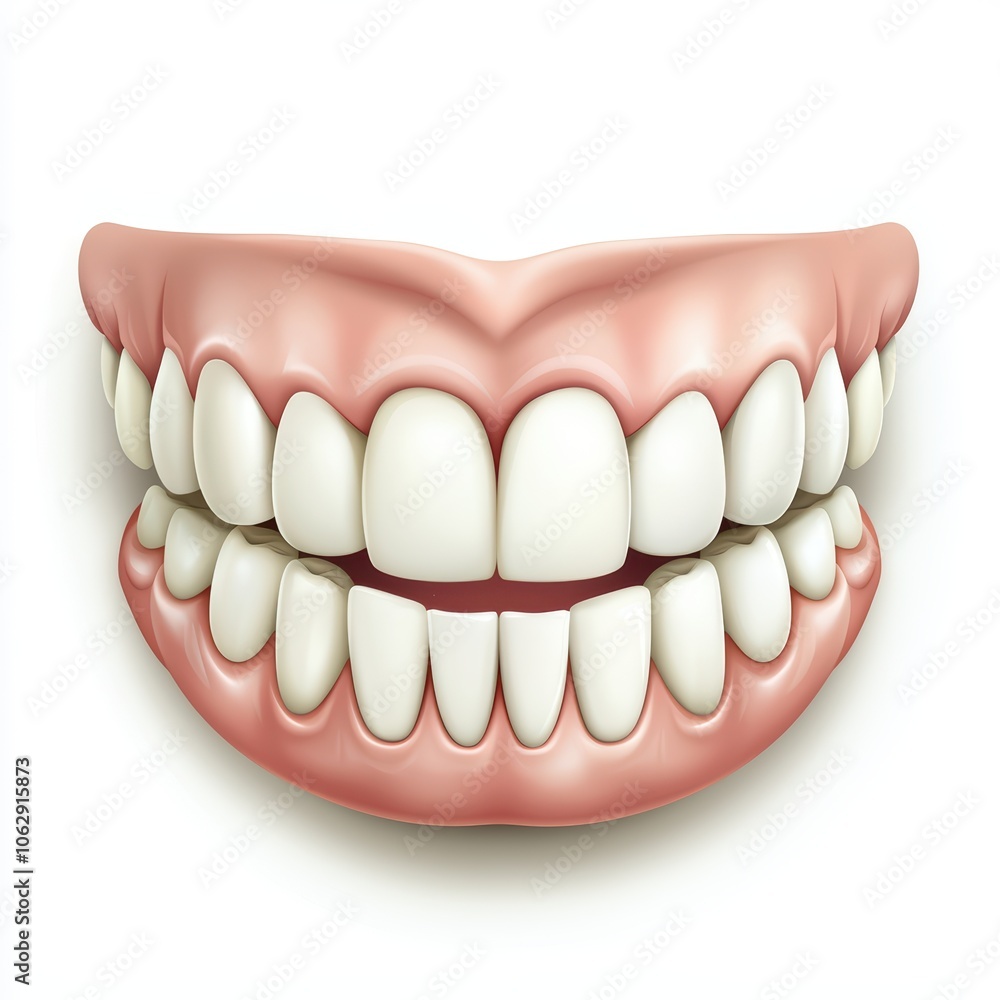 Obraz premium Realistic dental model showcasing upper and lower teeth on a white isolated background.