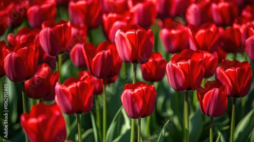 Vibrant Red Tulips in Full Bloom