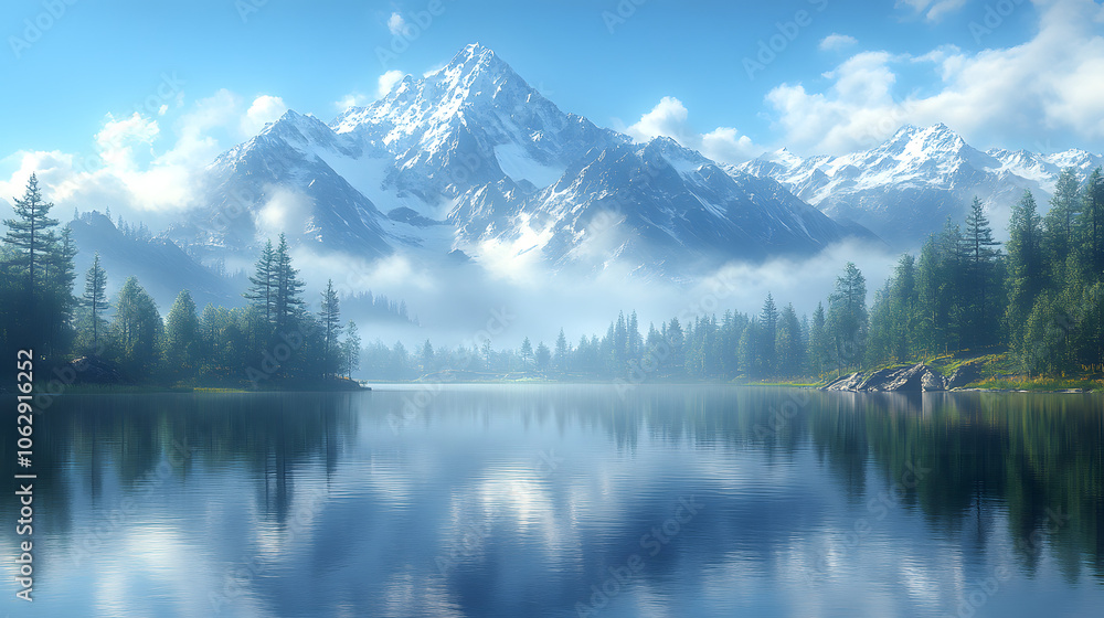 Calm Lake with Perfect Reflections of Surrounding Mountains and Trees
Calm Lake with Perfect Reflections of Surrounding Mountains and Trees