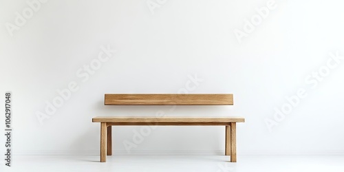 A straightforward bench seat placed against a clean, minimalistic white backdrop. The design emphasizes simplicity and minimalism with the use of a clear white background.