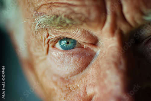 Close-up of an elderly man’s face, with a wise and kind expression photo