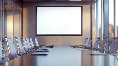 A sleek and modern empty whiteboard in a professional office space, with bright lighting and no distractions, photo