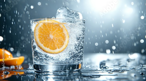 Invigorating orangeinfused water, a glass of refreshing citrus hydration with fresh orange slices photo