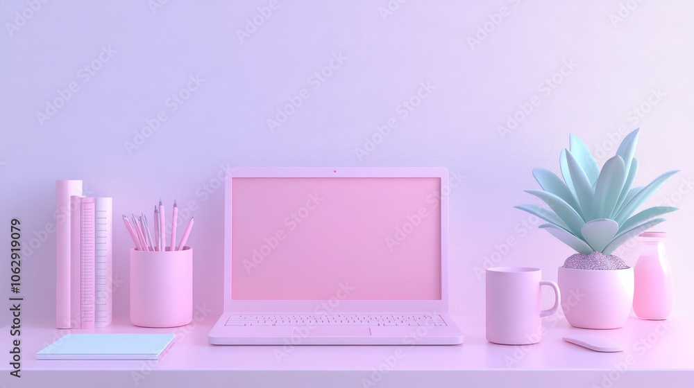 Pastel 3D Home Office Setup with Minimalist Design Pastel 3D Home Office Setup with Minimalist Design