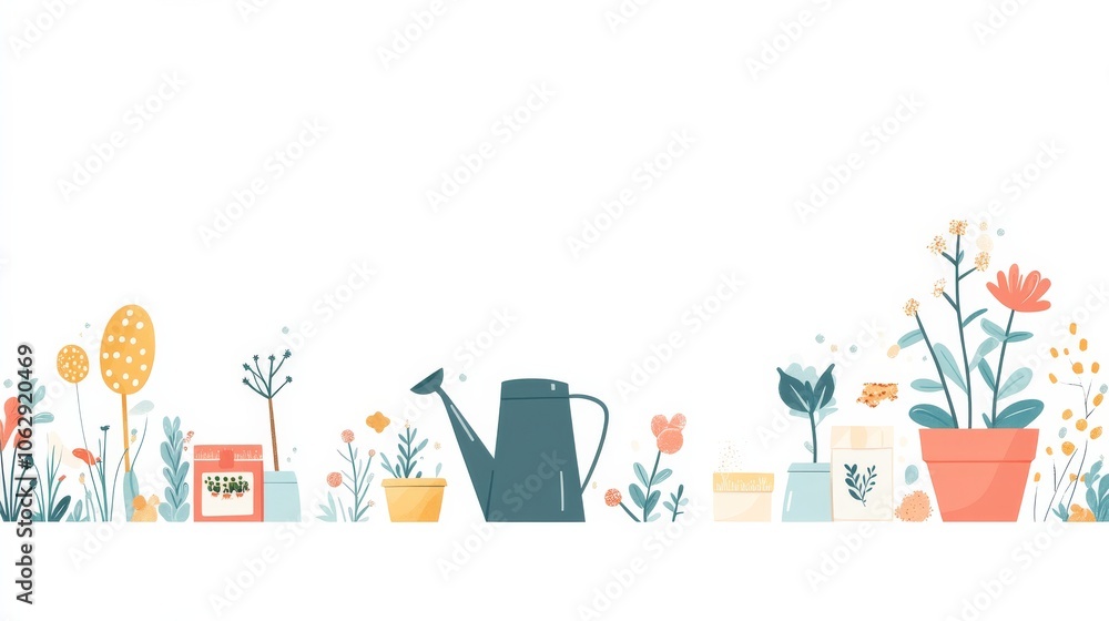 Whimsical Garden Collection on White Background Whimsical Garden Collection on White Background