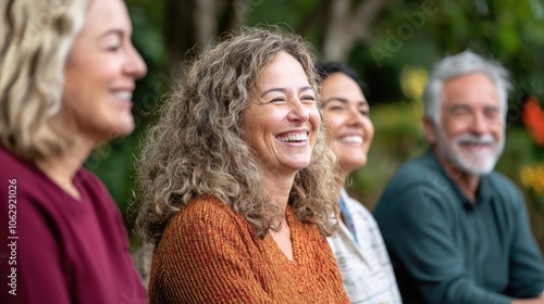 Four friends share laughter and joy in a beautiful outdoor setting during a relaxing gathering