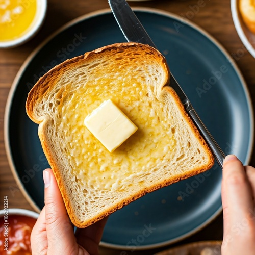 Toast being buttered, toast, butter, spread, breakfast, baker, bakery food, close up, food photography, healthy food, holiday, party, picnic, homemade food, simple, food, bread, isolated, white, desse photo