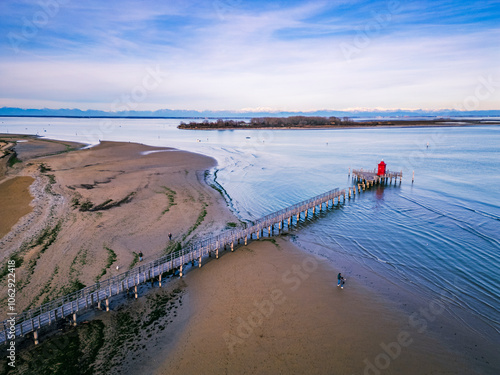 Winter in Lignano Sabbiadoro. The sea, its colors and its geometries from above. photo