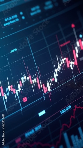 Stockmarket online trading chart on crypto platform. Stock exchange financial market price candles graph data analysis concept.