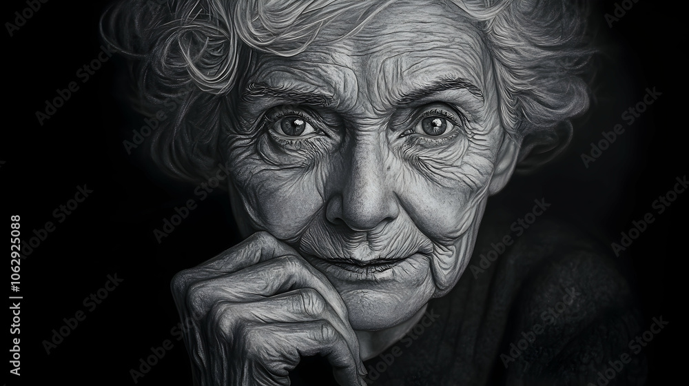 Close-up portrait of an elderly woman with wrinkles and grey hair, looking directly at the camera with a pensive expression. Close-up portrait of an elderly woman with wrinkles and grey hair, looking directly at the camera with a pensive expression.