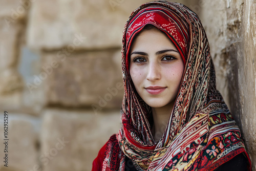 Portrait of a Syrian woman in traditional dress, Syria photo