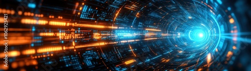 Wallpaper Mural Futuristic tunnel with glowing lights and digital patterns, creating a sense of speed and movement through a technological realm. Torontodigital.ca