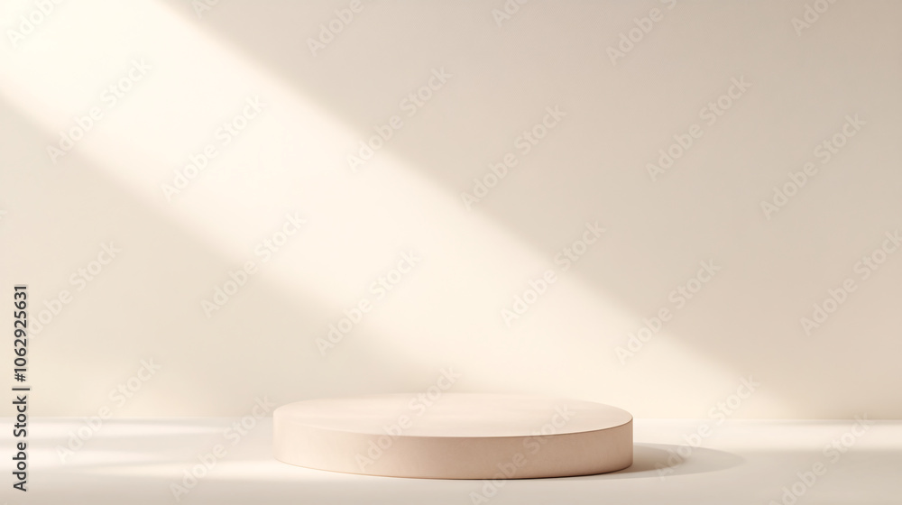 This 3D-rendered product podium features a minimalist design with a round, layered platform set on a neutral background. The lighting casts a gentle shadow, creating a sophisticated look. The This 3D-rendered product podium features a minimalist design with a round, layered platform set on a neutral background. The lighting casts a gentle shadow, creating a sophisticated look. The