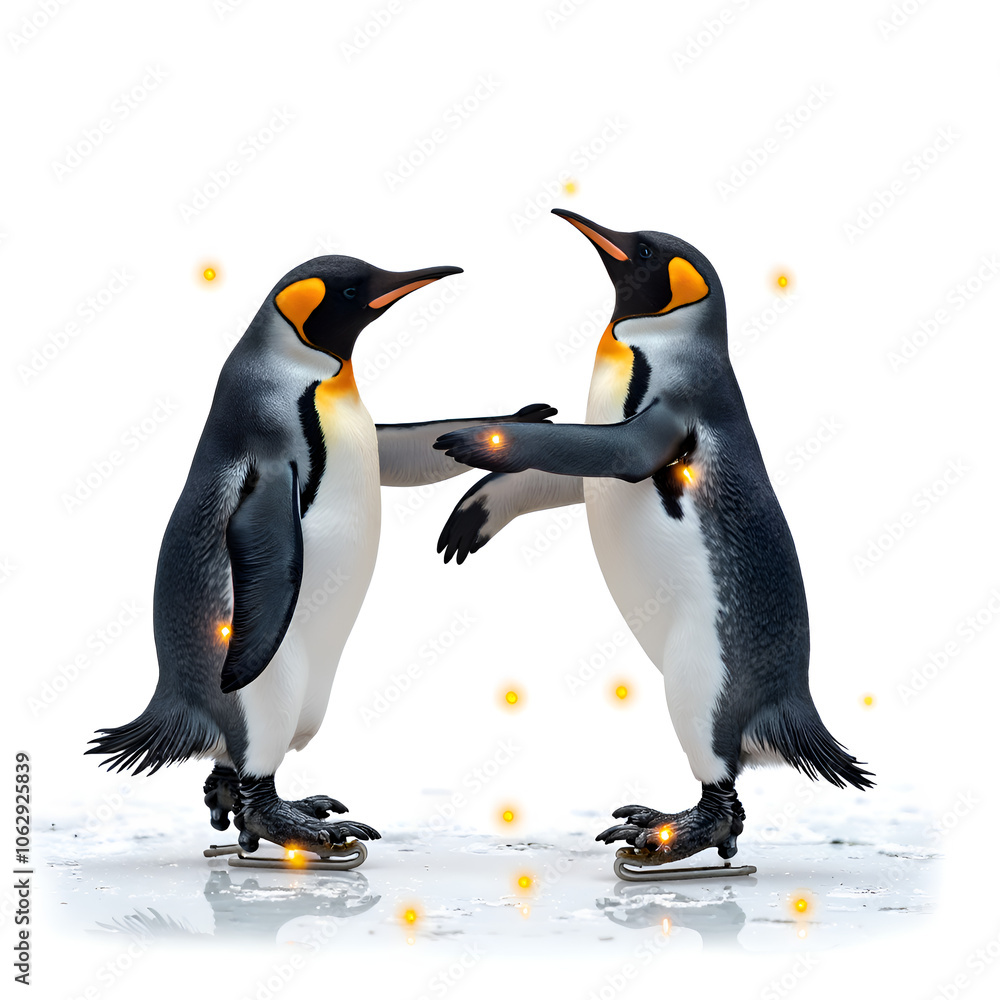 Fototapeta premium Embrace the magic of connection through the elegance of dancing penguins, digital art of fantasy concept.