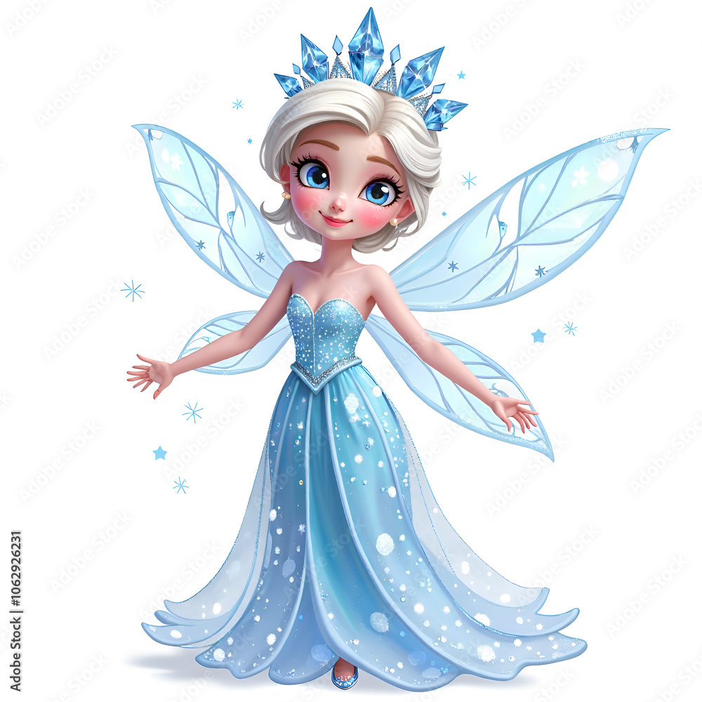 Embrace the magic of winter with a sparkling fairy of the snow, digital art of fantasy character design concept.