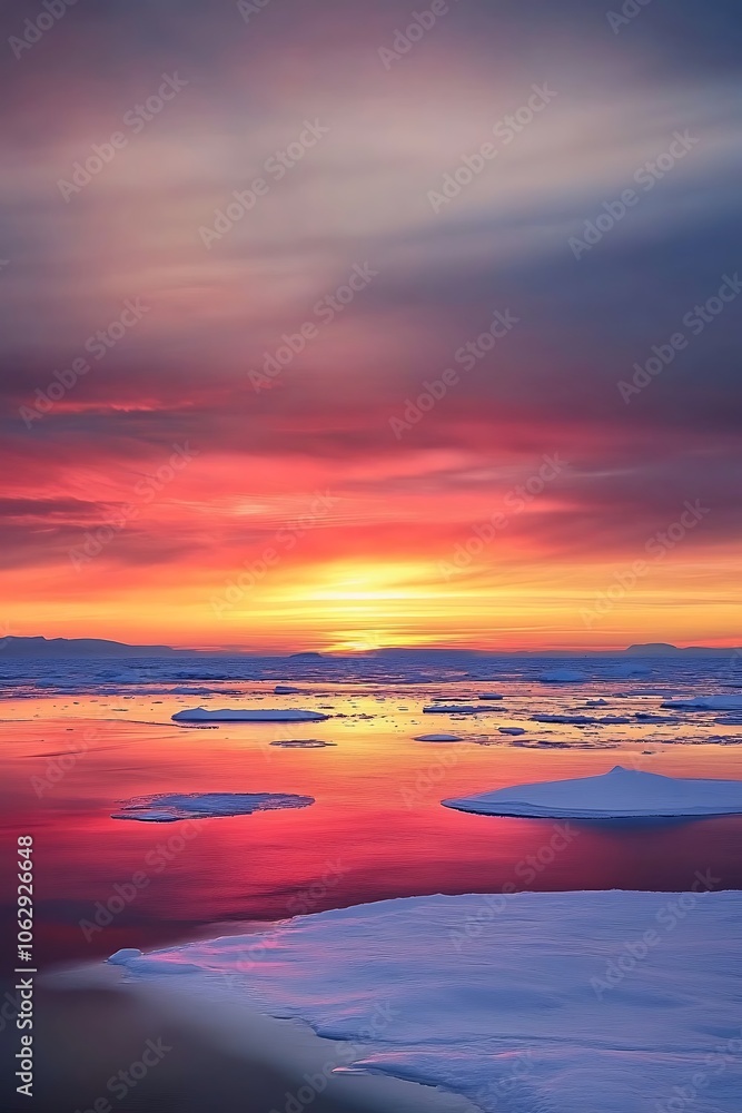 Sunset over a Frozen Arctic Ocean with Ice Floes Sunset over a Frozen Arctic Ocean with Ice Floes